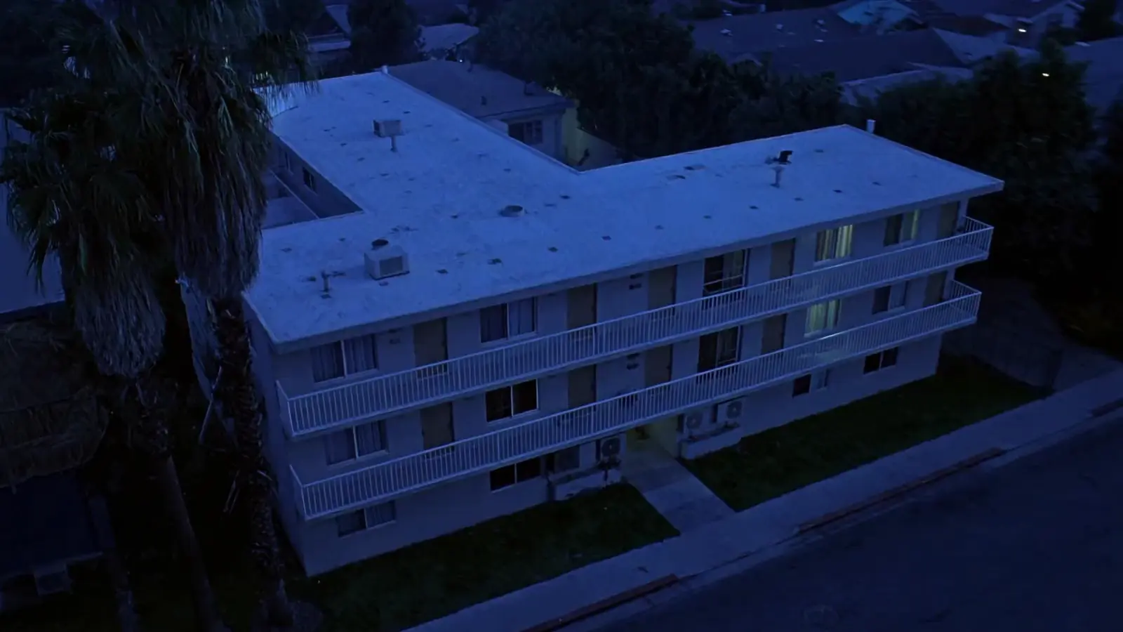 The exterior of an illustrative apartment building